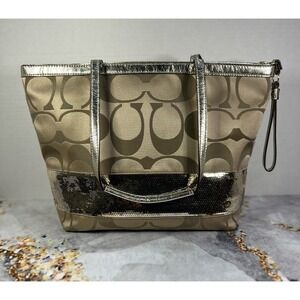 Coach Brown/Gold Sequin VINTAGE Handbag Purse EUC